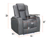 Row of 3 Electric Home Cinema Seats in Grey Leather Aire, With Recliner, Massage Seats, Removable Table, USB, Lights, Storage Arms, Chilled Cupholders - Pavia