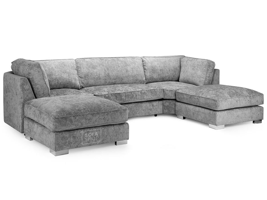 U Shaped Sofa in Grey Or Truffle Fabric with High Back - Bishop