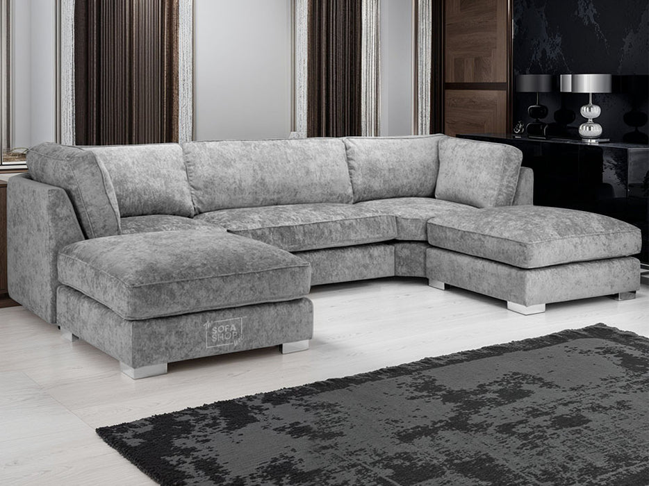 U Shaped Sofa in Grey Or Truffle Fabric with High Back - Bishop