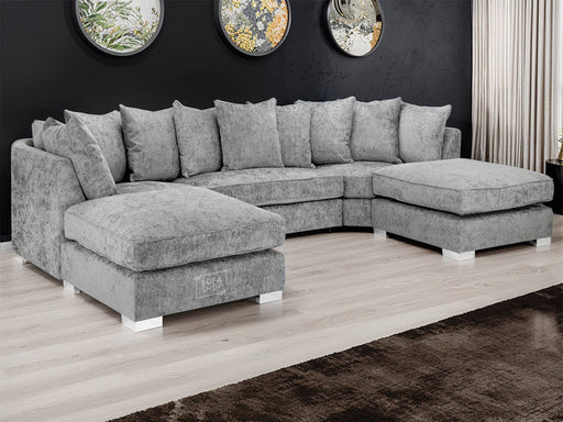 U Shaped Sofa in Grey Or Truffle Fabric with Scatter Back - Bishop