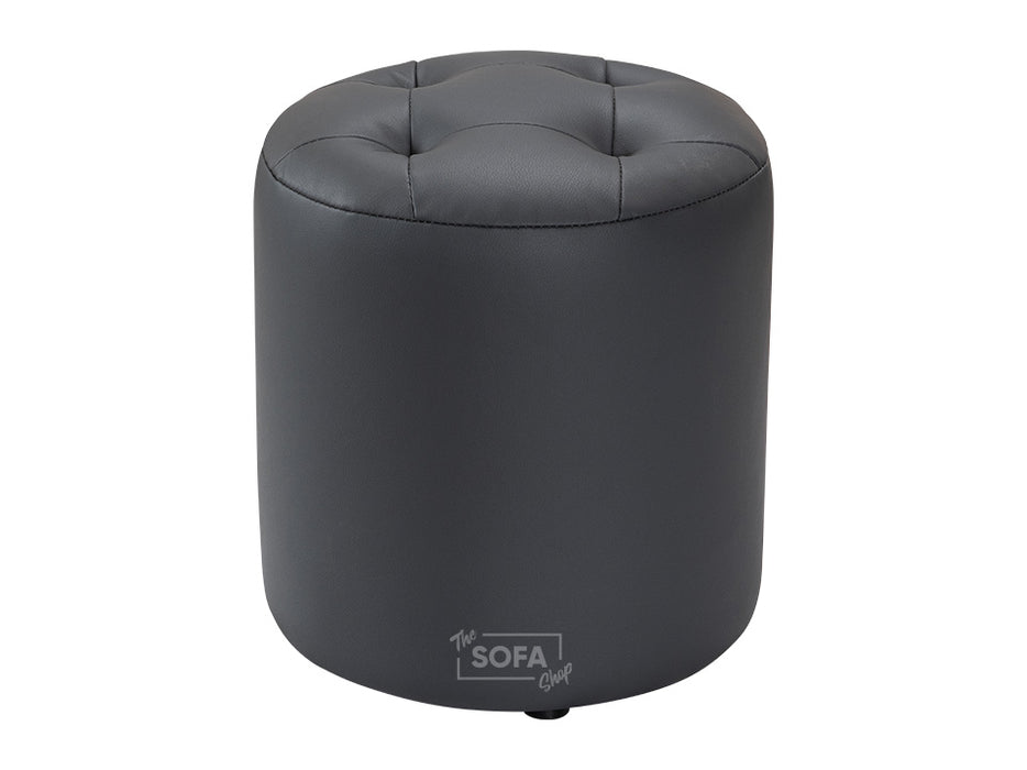 Big Round Footstool in Grey Leather - Vaneto