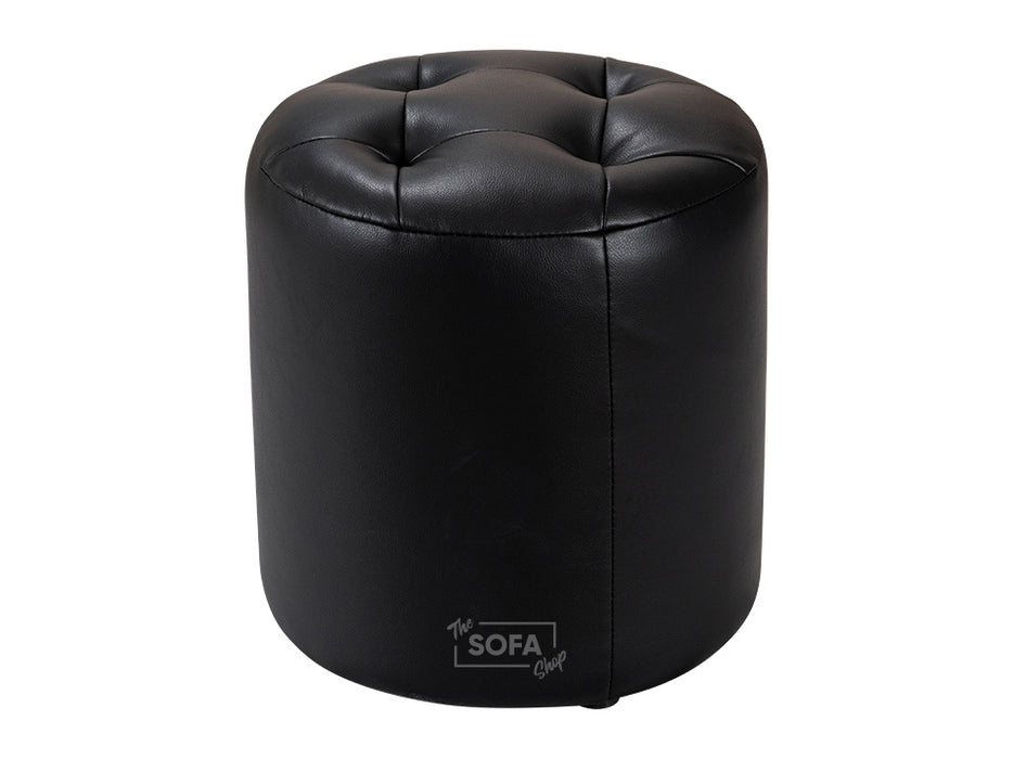 Big Round Footstool in Black Leather - Vaneto