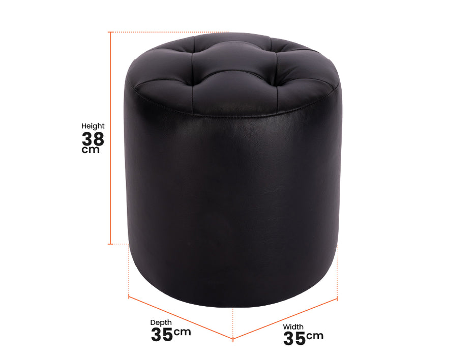 Black Leather Small Footstool - Vaneto