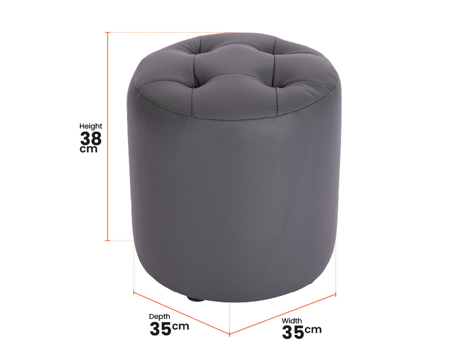Grey Leather Small Footstool - Vaneto