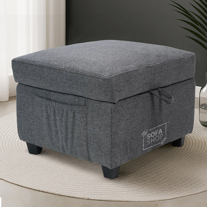Storage Footstool In Grey Tweed - Ravenna