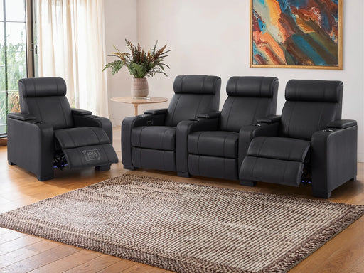 3+1 Reclining Sofa Set | 2 Piece Power Cinema Sofa Package in Black Genuine Leather with Cup Holders & USB | Rimini | The Sofa Shop