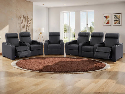 3+2+1 Electric Recliner Sofa Suite| 3-Piece Power Cinema Seating in Black Genuine Leather with LED, USB & Cup Holders | Rimini | The Sofa Shop