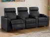 3 Seater Electric Recliner Sofa & Cinema Seats Smart Cinema Sofa With USB, LED Lights & Console in Black Real Leather - Rimini