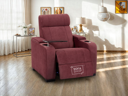 Recliner Chair with Electric Reclining, USB Ports, Cup Holders & LED Lights, Purple Velvet Sofa | Rimini | The Sofa Shop