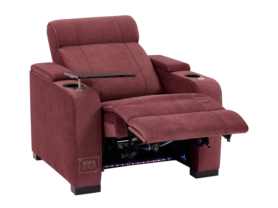 3+1 Seater Velvet Sofa with Electric Reclining, USB Ports, Cup Holders, Storage Box & LED Lights, Purple Velvet Chair | Rimini | The Sofa Shop