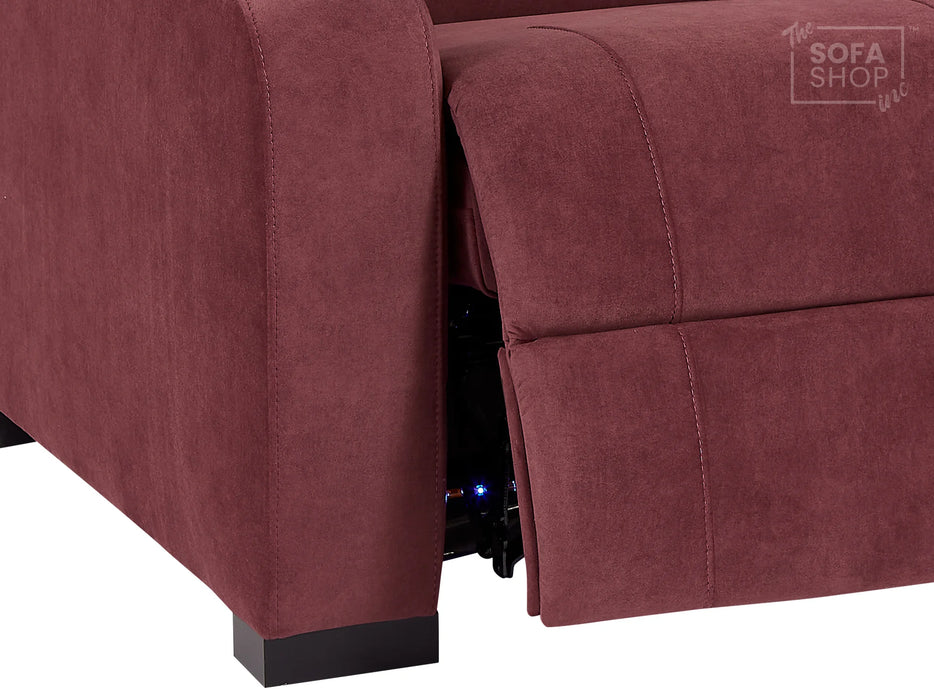 3 Seater Reclining Sofa with Electric Mechanism, USB Ports, Cup Holders, Storage Boxes & LED Lights | Purple Velvet Sofa | Rimini | The Sofa Shop