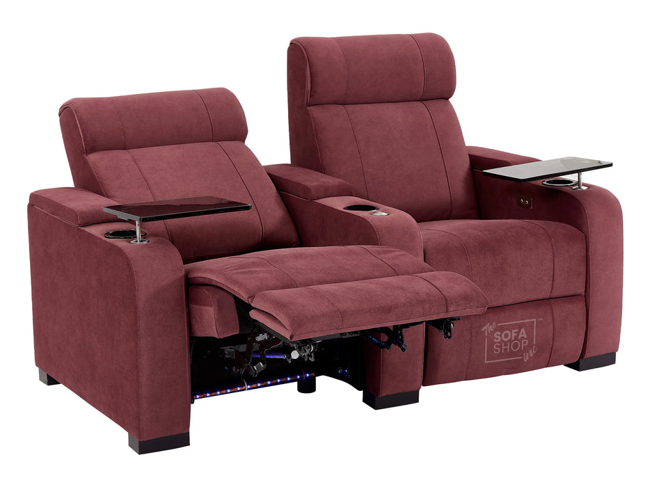 3+2+1 Reclining Cinema Seating Set | 3-Piece Multimedia Sofa Suite in Purple Fabric with Tables, LED & Chilling Cup Holders | Rimini | Sofa Shop