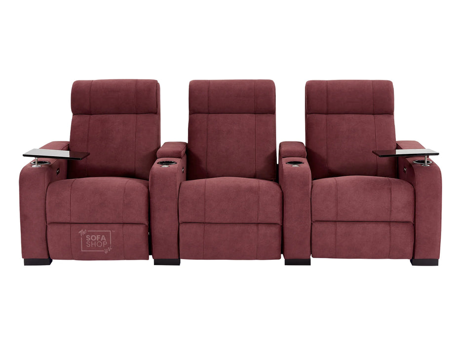 3+2+1 Reclining Cinema Seating Set | 3-Piece Multimedia Sofa Suite in Purple Fabric with Tables, LED & Chilling Cup Holders | Rimini | Sofa Shop