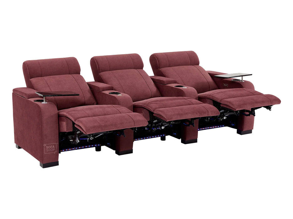 3+1 Seater Velvet Sofa with Electric Reclining, USB Ports, Cup Holders, Storage Box & LED Lights, Purple Velvet Chair | Rimini | The Sofa Shop