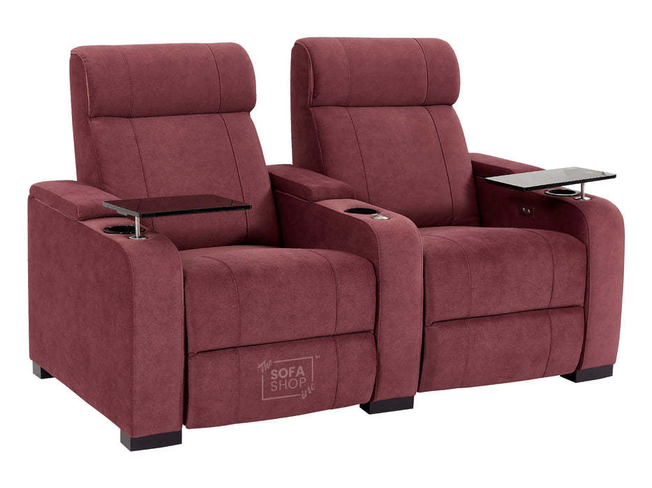 3+2+1 Reclining Cinema Seating Set | 3-Piece Multimedia Sofa Suite in Purple Fabric with Tables, LED & Chilling Cup Holders | Rimini | Sofa Shop