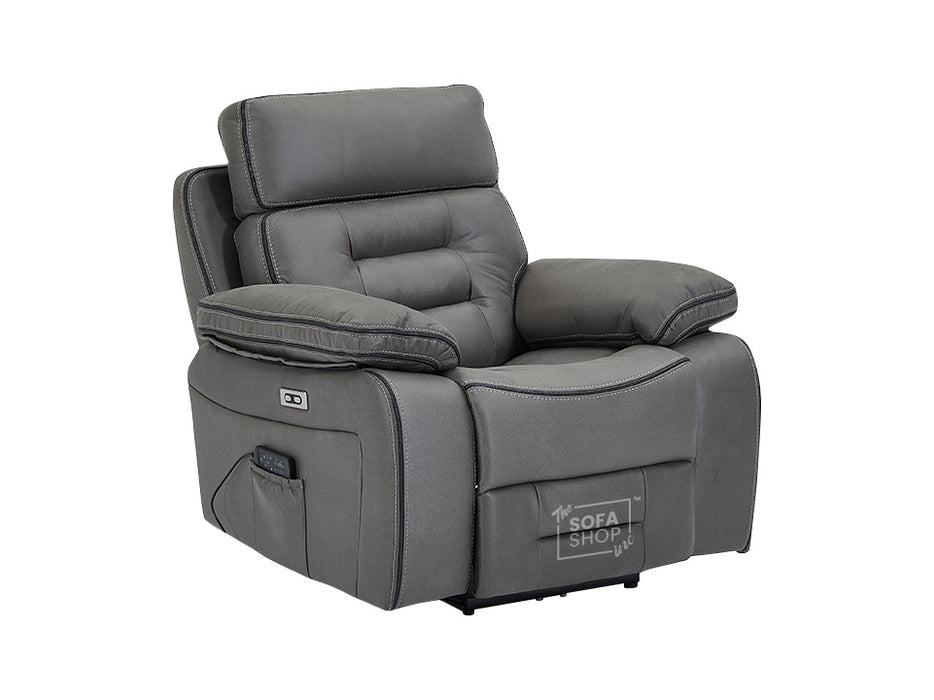 2 1 1 Electric Recliner Sofa Set inc. Cinema Seats in Grey Resilience Fabric. 3 Piece Cinema Sofa With Cup Holders & Speakers & Usb Ports- Tuscany