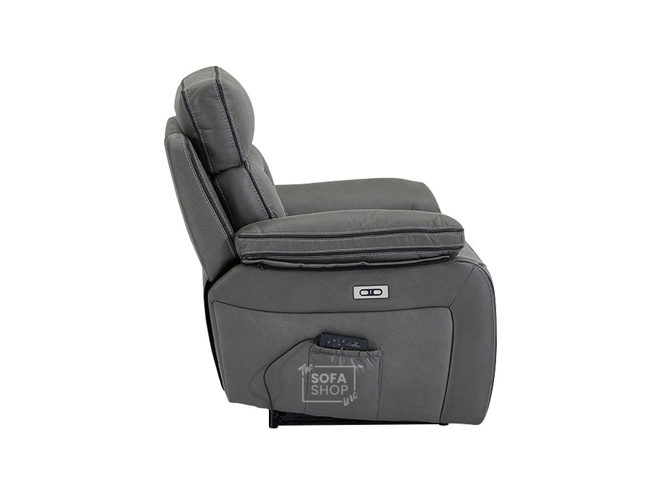 Electric Recliner Chair & Cinema Seat in Grey Fabric - Massage + Power Headrest + USB - Tuscany