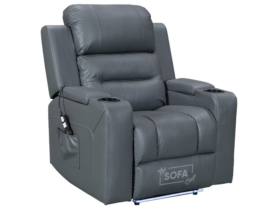 1+1 Set of Sofa Chairs. 2 Recliner Cinema Chairs in Grey Leather - Siena
