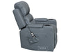 side picture of electric recliner chair in grey leather with Cup holders & storage boxes & remote control | siena