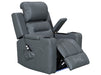 electric recliner chair in grey leather with open storage boxes & remote control & cup holders | siena