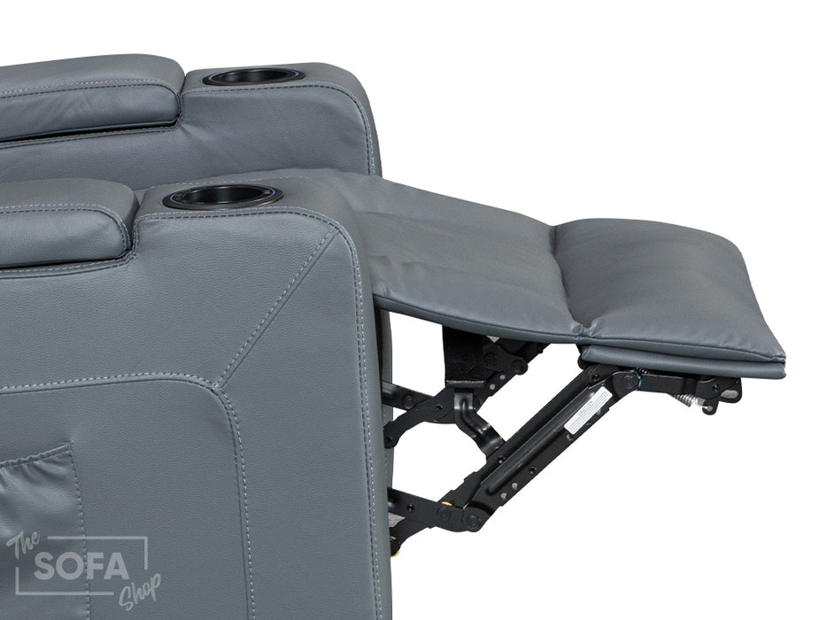 Electric Recliner Chair & Cinema Seat in Grey Leather- Massage + Power Headrest + USB - Siena