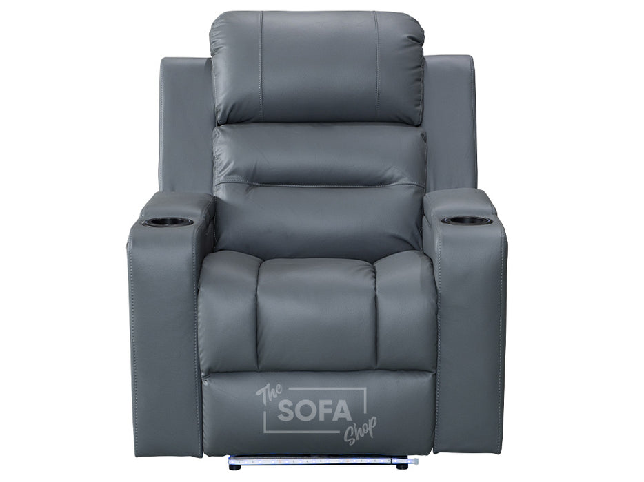 Front Picture of electric recliner Chair in grey leather with Cup Holders & storage boxes | siena