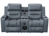 Front Picture of electric recliner sofa in grey leather with storage boxes & Bluetooth Speaker & Cup Holders | siena