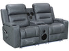 side shot of reclined electric recliner sofa in grey leather with Bluetooth Speaker & storage boxes & wireless charger | siena