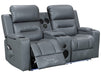 side angle picture of electric recliner leather sofa 2 seater in grey with Bluetooth speakers | siena