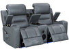 side picture of electric recliner sofa in grey leather with opened storage boxes & Bluetooth Speaker & Cup Holders | siena
