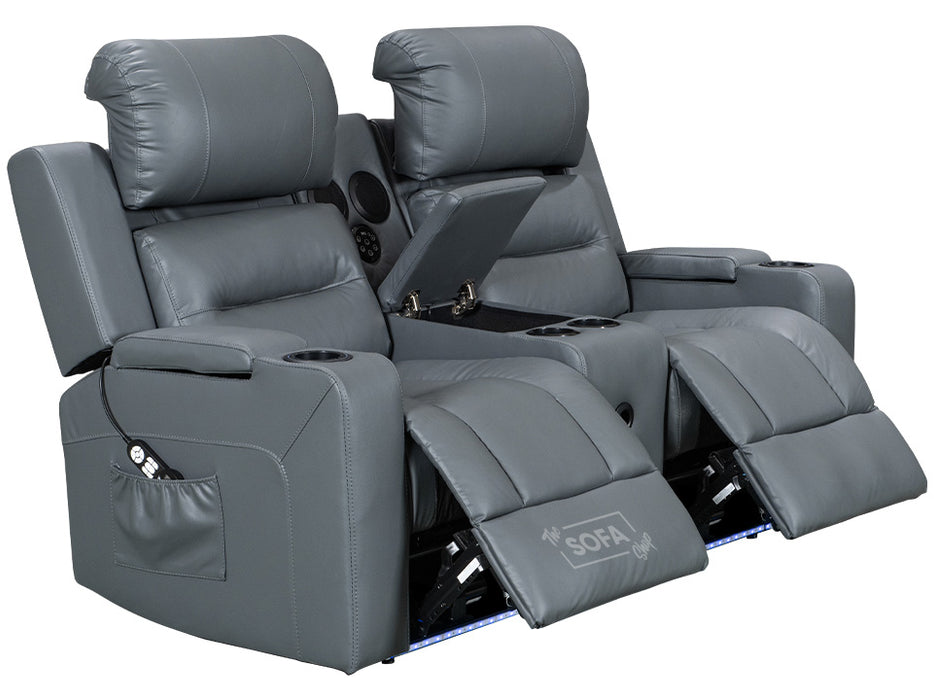 2 1 1 Electric Recliner Sofa Set inc. Cinema Seats in Grey Leather. 3 Piece Cinema Sofa With USB, Massage & Power Headrests  - Siena