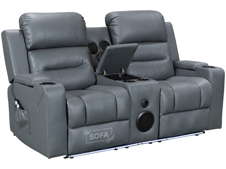 2 1 1 Electric Recliner Sofa Set inc. Cinema Seats in Grey Leather. 3 Piece Cinema Sofa With USB, Massage & Power Headrests  - Siena
