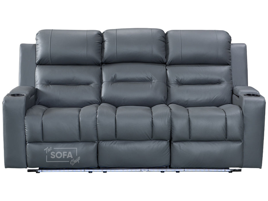 3 Seater Electric Recliner Sofa & Cinema Seats. Grey Leather Cinema Sofa with Console + Massage + Power Headrests - Siena