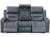 front Picture of leather sofa electric recliner in grey with drop-down table & Cup holders & plug socket & LED light  | siena