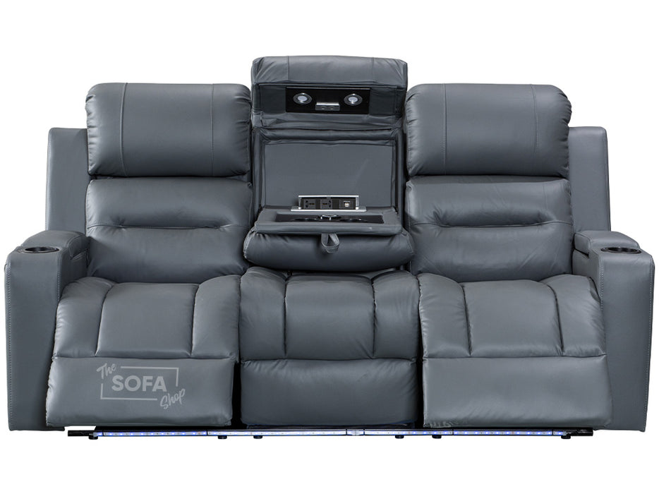 3 2 Electric Recliner Sofa Set. 2 Piece Cinema Sofa Package Suite in Grey Leather With Massage & Power Headrest & Wireless Charger - Siena