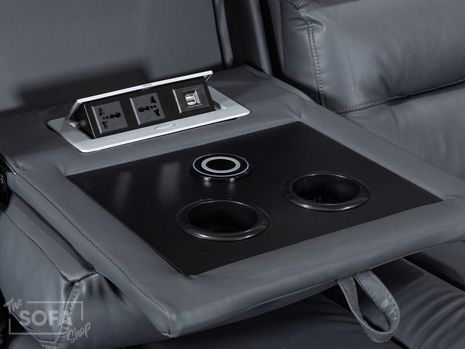 3 1 1 Electric Recliner Sofa Set inc. Cinema Seats in Grey Leather. 3-Piece Cinema Sofa Set With Massage & USB Ports - Siena