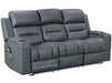 side angle picture of electric recliner sofa in grey leather with Cup Holders & storage boxes & remote control | siena