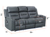 Dimension Picture of 3 seater sofa electric recliner in Grey leather | siena