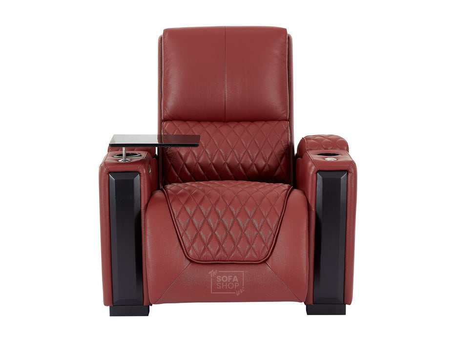 1 Seat Electric Recliner Chair Home Cinema Sofa | Real Leather Chair in Red + LED Cup Holders + Compact, Space Saving Design & Lumbar Support | Assisi | The Sofa Shop