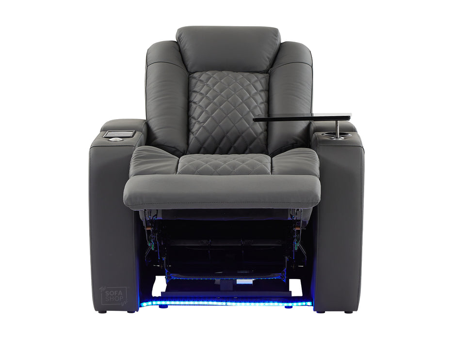 1 Seat Electric Recliner Chair Home Cinema Sofa |  Real Leather Couch In Grey + Chilled  Cupholders + Console + Power + Usb + Table | Milano | The Sofa  Shop