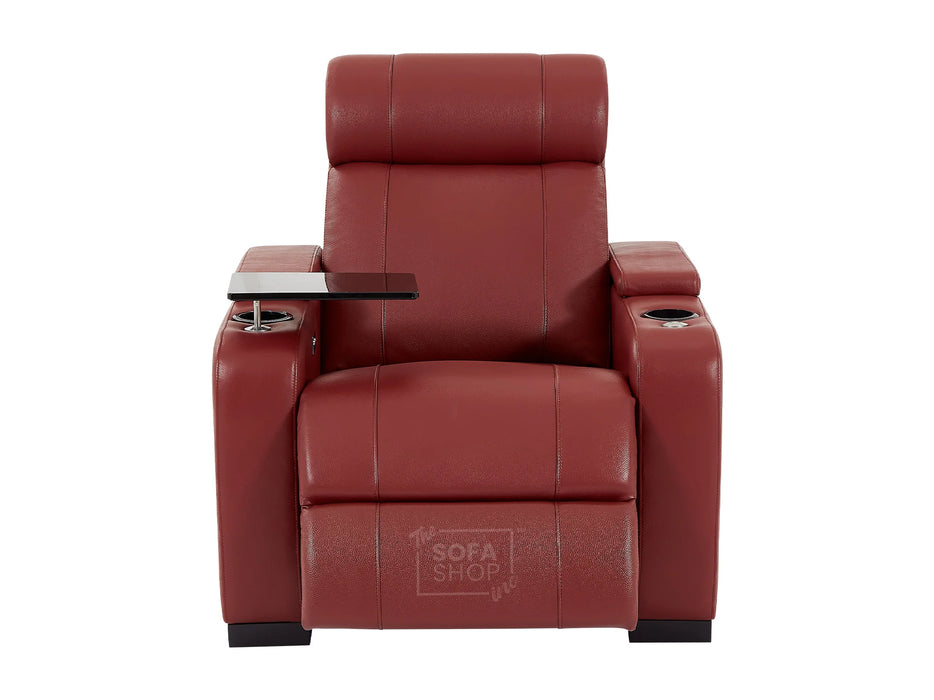 3+2+1 Piece Electric Home Cinema Theatre Sofa Set | Real Leather Couch Suite Package In Red + Chilled Cupholders + Console + Table + Power + Usb + Led Lights | Rimini | The Sofa Shop