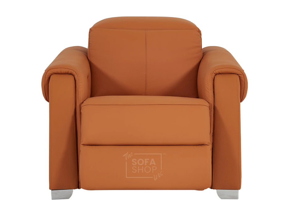 1 Seat Electric Recliner Chair Home Cinema Sofa | Real Leather Chair In Orange + Power Headrest + USB Charging Ports | Turin | The Sofa Shop