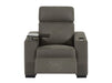 Fabric Armchair with Electric Reclining, Power Recliner, Lumbar Support, 2 Cup Holders, USB Charging & Black Tray Table | Grey Fabric | Palmero | Sofa Shop