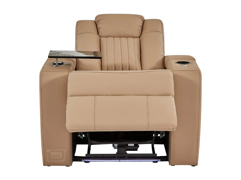 Leather Recliner Chair Electric with USB Charging, Cup Holders, Storage, LED Lights & Massage | Camel Leather Aire | Capri | The Sofa Shop