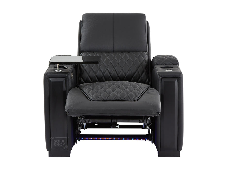 3+2+1 Cinema Sofa Package | 3-Piece Recliner Sofa Suite in Black Real Leather | Power Lumbar, LED Lights, Cup Holders & USB | Assisi | The Sofa Shop