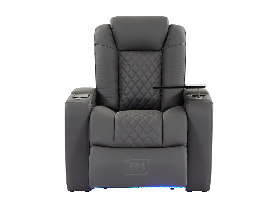 1 Seat Electric Recliner Chair Home Cinema Sofa |  Real Leather Couch In Grey + Chilled  Cupholders + Console + Power + Usb + Table | Milano | The Sofa  Shop