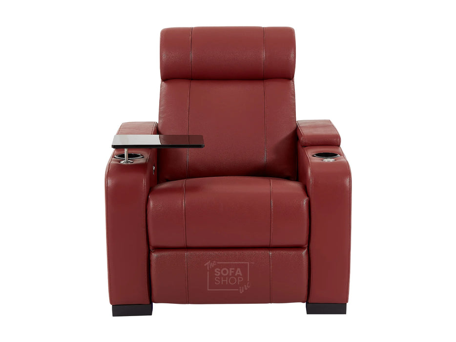 3+2+1 Piece Electric Home Cinema Theatre Sofa Set | Real Leather Couch Suite Package In Red + Chilled Cupholders + Console + Table + Power + Usb + Led Lights | Rimini | The Sofa Shop