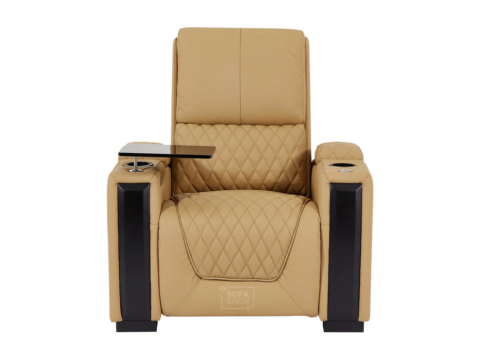 Electric Recliner Cinema Chair | Power Seat in Tan Real Leather with LED, Chilling Cup Holders & USB Charging Ports | Assisi | The Sofa Shop