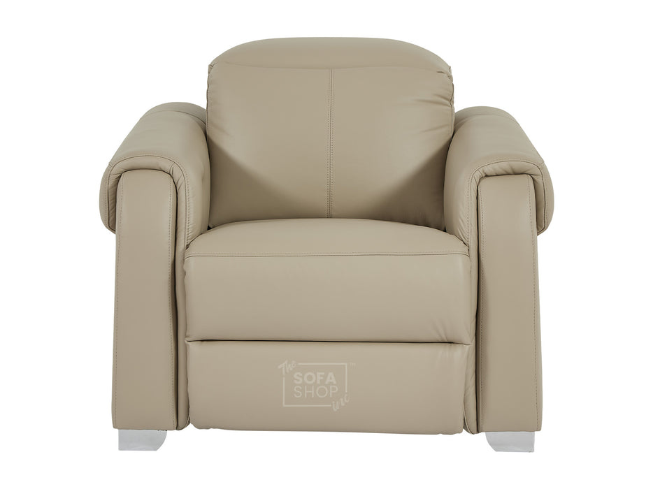 1 Seat Electric Recliner Chair Home Cinema Sofa | Real Leather Chair in Beige + USB Charging Ports + Adjustable Headrest | Turin | The Sofa Shop