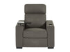 Fabric Armchair with Electric Reclining, Power Recliner, Lumbar Support, 2 Cup Holders, USB Charging & Black Tray Table | Grey Fabric | Palmero | Sofa Shop